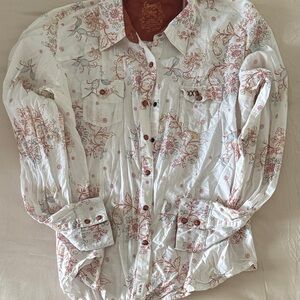 Floral Button Down Shirt - White and Pink